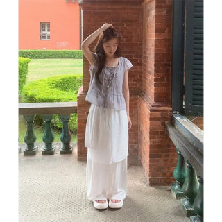 Lamang Cap Sleeve Shirred Blouse
