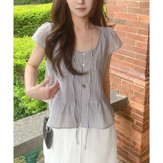 Lamang Cap Sleeve Shirred Blouse