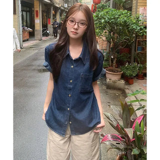Louvre Vintage Short Sleeve Denim Shirt