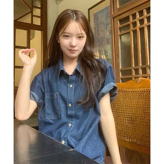 Louvre Vintage Short Sleeve Denim Shirt