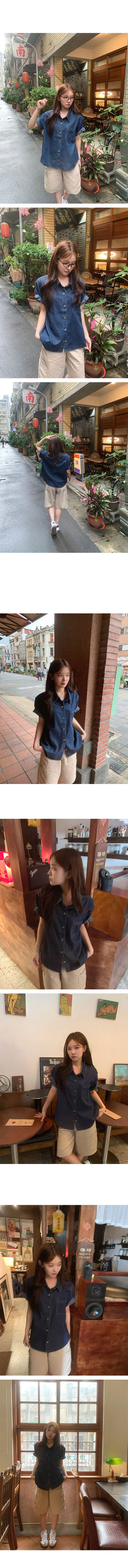Louvre Vintage Short Sleeve Denim Shirt