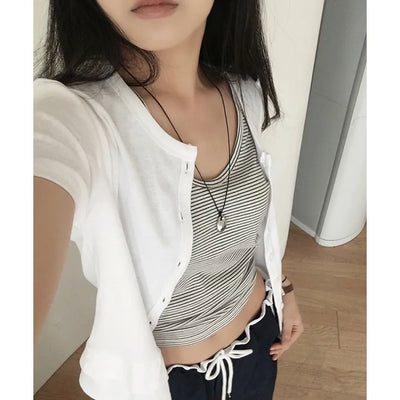 Pop Pop Tiered Frill Short Sleeve Cardigan T-shirt