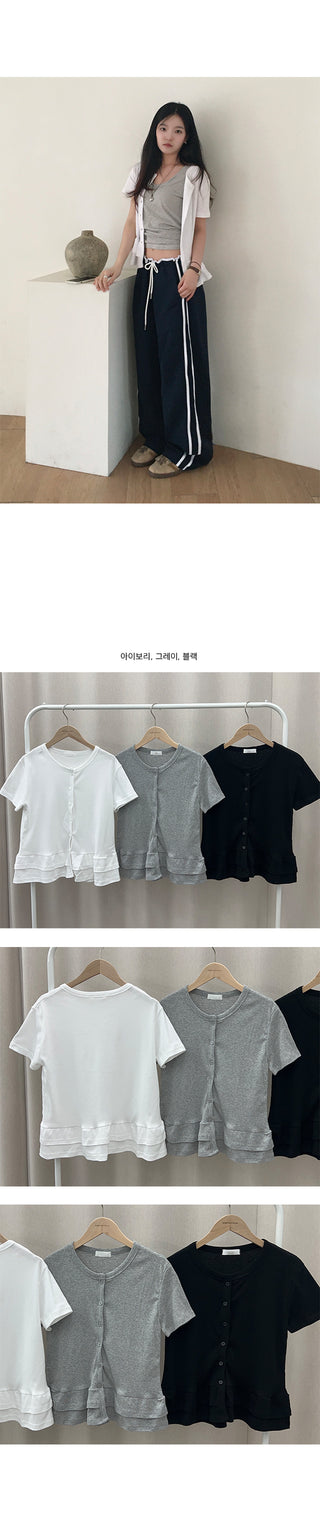 Pop Pop Tiered Frill Short Sleeve Cardigan T-shirt