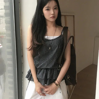 Sign Check Bustier Sleeveless Blouse
