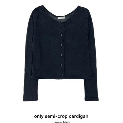 Only See-through Semi-Crop Ribbed Cardigan