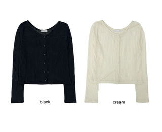 Only See-through Semi-Crop Ribbed Cardigan