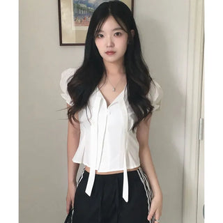 Lina Tie Puff Crop Blouse
