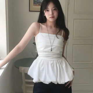 Plain Sleeveless Shirred Blouse