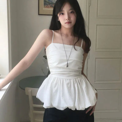 Plain Sleeveless Shirred Blouse