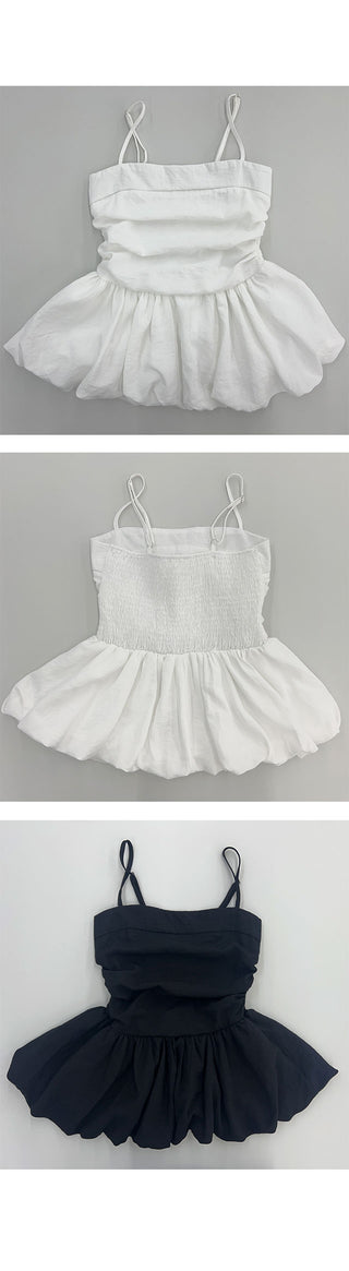 Plain Sleeveless Shirred Blouse