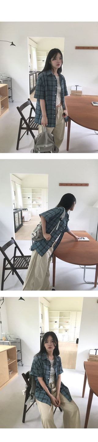 Clover Seersucker Oversized Check Shirt