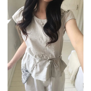 Garden Cap Sleeve Ribbon Short Sleeve Blouse