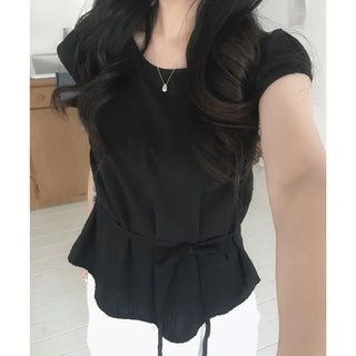 Garden Cap Sleeve Ribbon Short Sleeve Blouse