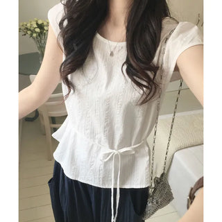 Garden Cap Sleeve Ribbon Short Sleeve Blouse