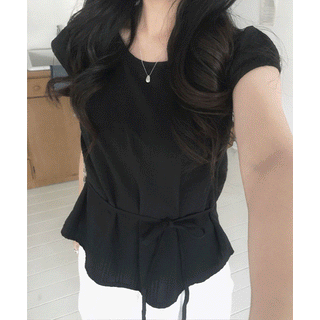 Garden Cap Sleeve Ribbon Short Sleeve Blouse
