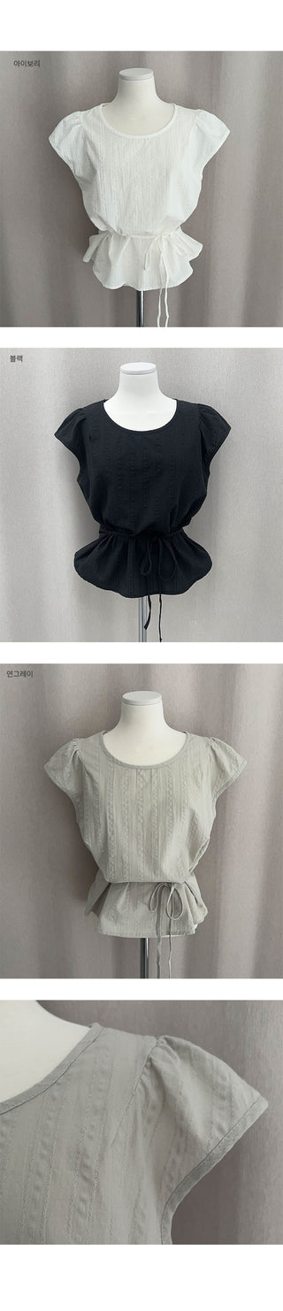 Garden Cap Sleeve Ribbon Short Sleeve Blouse