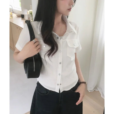Milky Snap Button Nylon Shirt