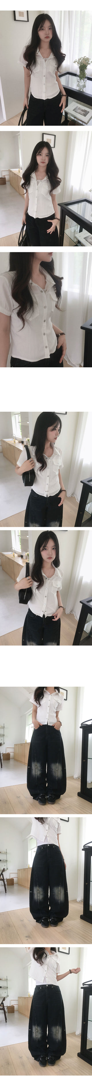 Milky Snap Button Nylon Shirt