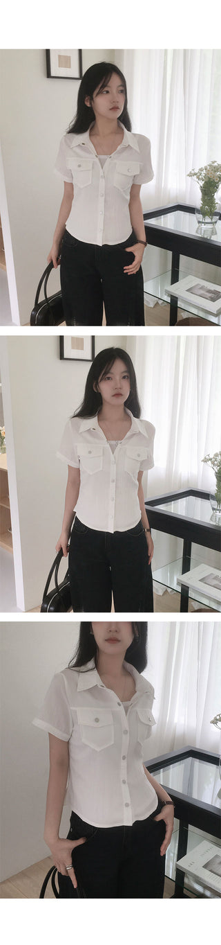 Milky Snap Button Nylon Shirt