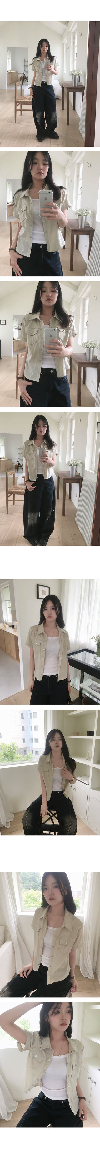 Milky Snap Button Nylon Shirt