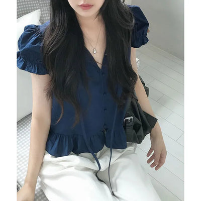 Forget-me-not Puff Shirred Blouse