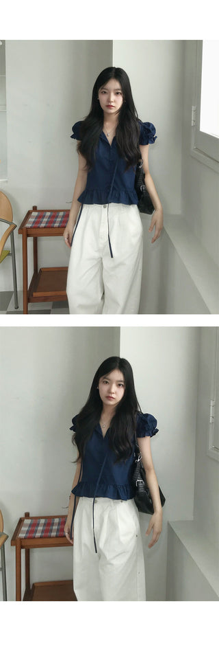 Forget-me-not Puff Shirred Blouse