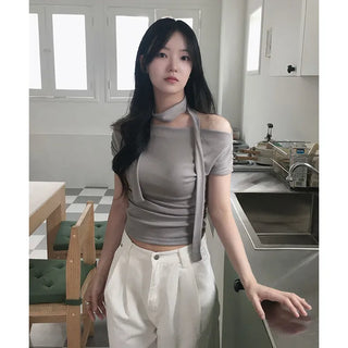 Earl Grey Tie Shirred Short Sleeve T-shirt