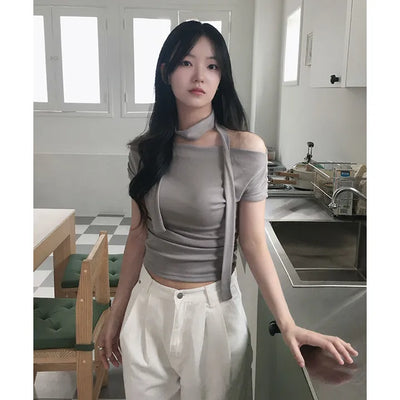 Earl Grey Tie Shirred Short Sleeve T-shirt