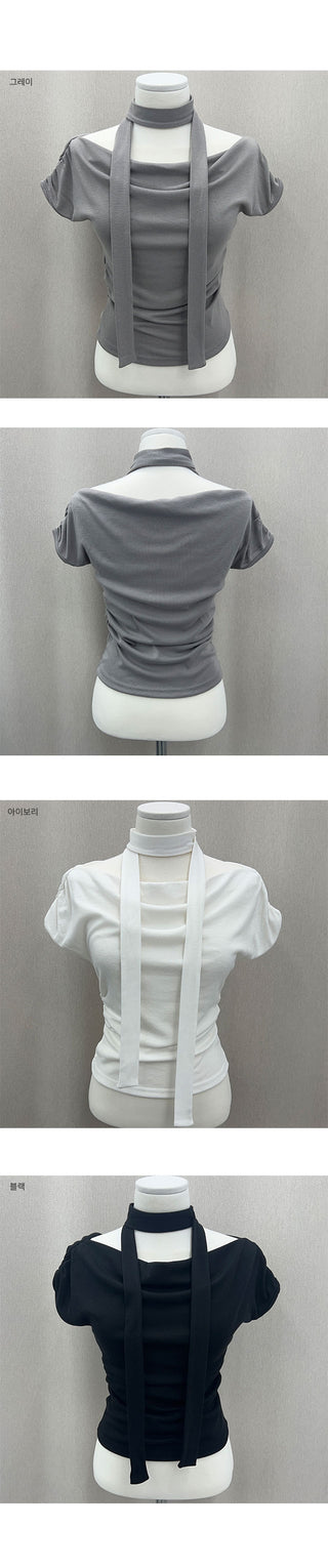 Earl Grey Tie Shirred Short Sleeve T-shirt