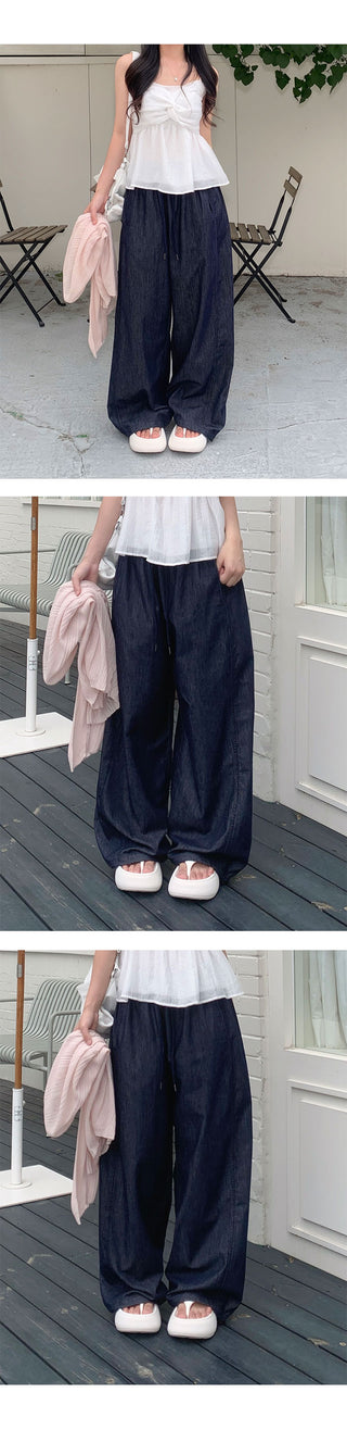 Miko Summer Denim Wide Elastic Waist Pants