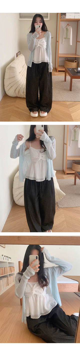 Miko Summer Denim Wide Elastic Waist Pants