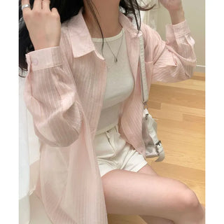 Pink Chamomile See-through Stripe Shirt