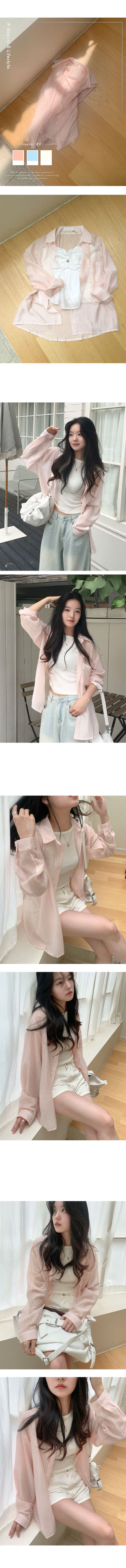 Pink Chamomile See-through Stripe Shirt