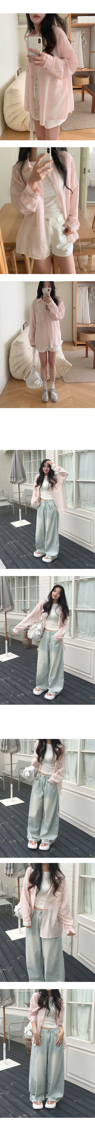 Pink Chamomile See-through Stripe Shirt