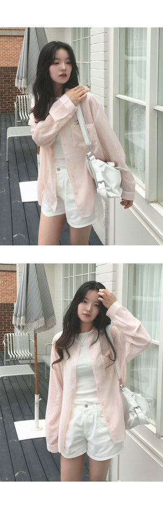 Pink Chamomile See-through Stripe Shirt