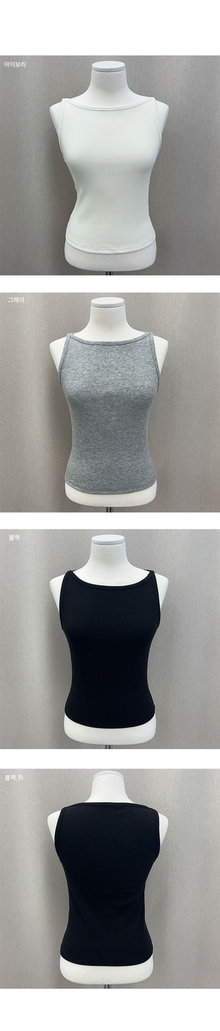 H Ribbed Boat Neck Sleeveless