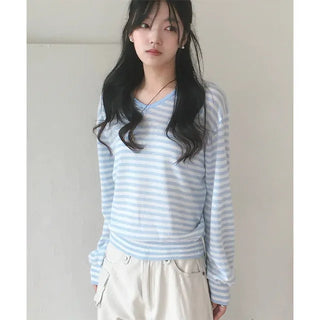 Watercolor Stripe V-Neck Knit
