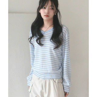 Watercolor Stripe V-Neck Knit