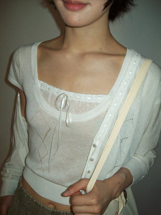 [MOROMORO] lace V-neck top