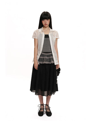 [MOROMORO] pleated shirt top