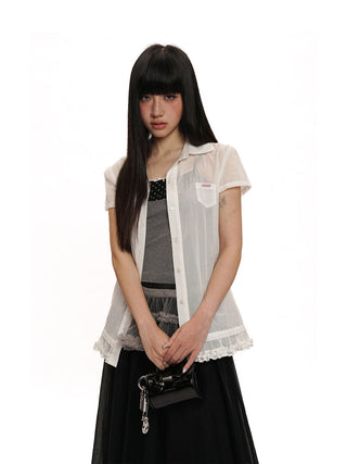 [MOROMORO] pleated shirt top