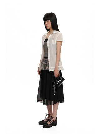[MOROMORO] pleated shirt top