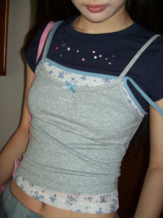 [MOROMORO] rhinestone patchwork tee