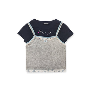 [MOROMORO] rhinestone patchwork tee