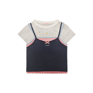 [MOROMORO] rhinestone patchwork tee