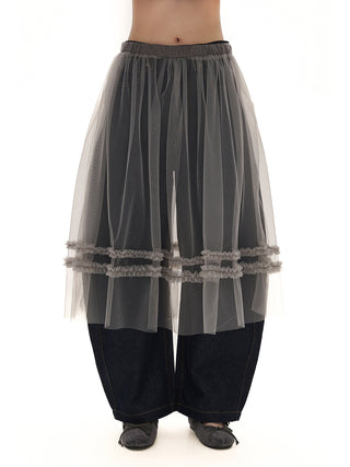 [MOROMORO] transparent mesh skirt