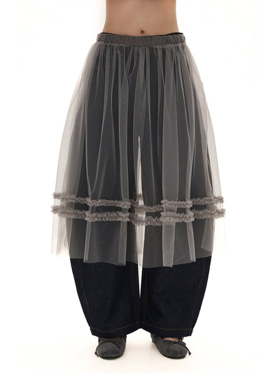 [MOROMORO] transparent mesh skirt