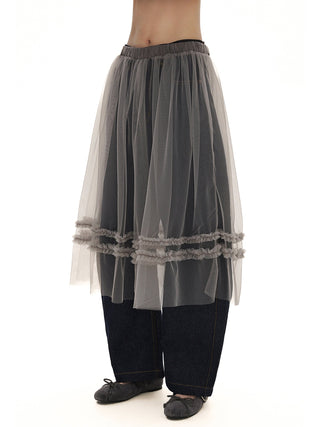 [MOROMORO] transparent mesh skirt