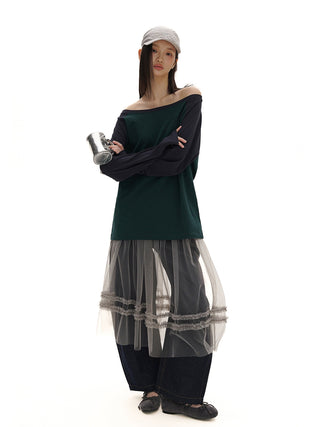 [MOROMORO] transparent mesh skirt