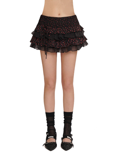 [MOROMORO] mesh pleated skirt